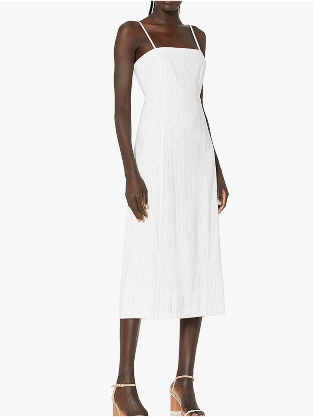 Theory White Pinstripe Midi Dress 6 Minimalist 90s-inspired silhouette